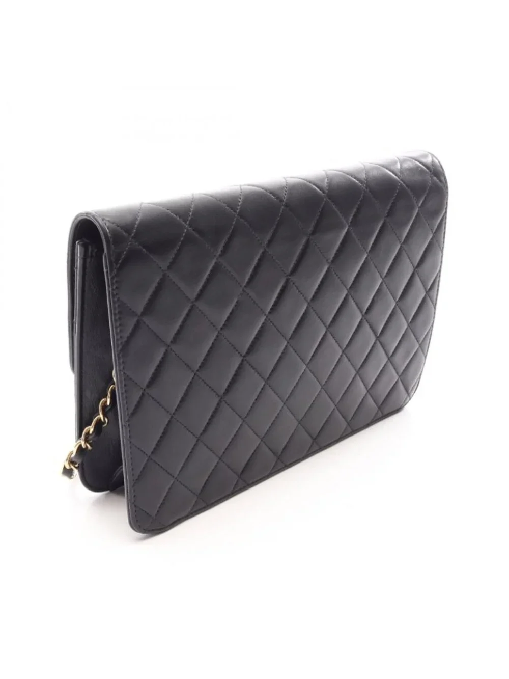 Chanel Shoulder Bag Quilted Push Lock Black Lambskin Chain
